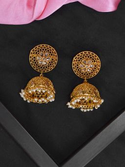Niscka - Designer Gold Plated Kundan Jhumki Earrings