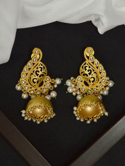 Niscka - Gold Plated Peacock Bead Kundan Stone Jhumki Earrings
