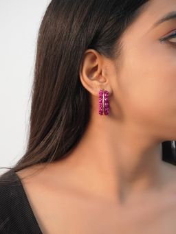 Niscka - Gold Plated Purple Rose Open Hoop Earrings