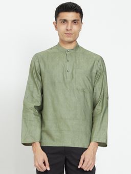 Fabindia - Olive Viscose Silk Mid Placket Casual Shirt