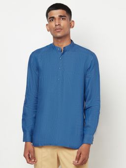 Fabindia - Blue Linen Slim Fit Mid Placket Casual Shirt