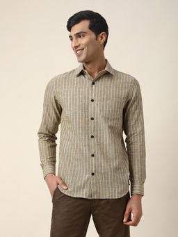 Fabindia - Taupe Cotton Striped Slim Fit Casual Shirt
