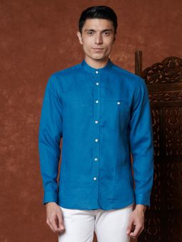 Fabindia - Blue Linen Slim Fit Casual Shirt