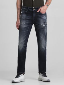 Jack & Jones - Dark Blue Low Rise Distressed Slim Fit Jeans