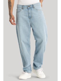 Snitch - Men Light Blue Plain Loose Casual Jeans