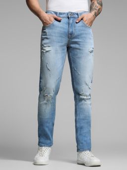 Jack & Jones - Light Blue Distressed Glenn Slim Fit Jeans
