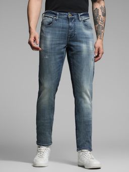 Jack & Jones - Blue Low Rise Distressed Glenn Slim Jeans