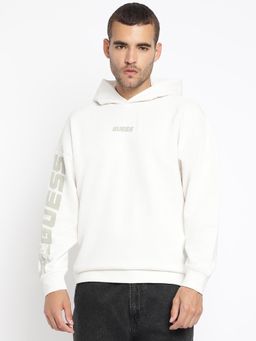 Guess - White Cotton Blend Printed Hoodie