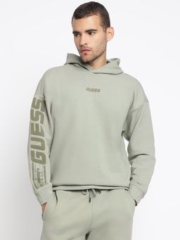 Guess - Grey Cotton Blend Printed Hoodie