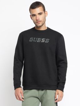 Guess - Black Cotton Blend Solid Sweatshirt