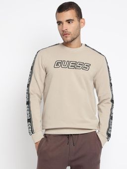 Guess - Beige Cotton Blend Printed Sweatshirt