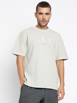 Guess - Off-White Pure Cotton Embroidered T-Shirt