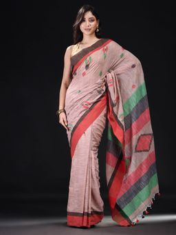 Beatitude - Pink Cotton Woven Saree with Unstitched Blouse