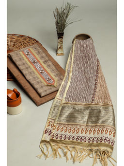 KISHORI - and Cotton Unstitched Kurta and Dupatta Fabric 2 Piece Set-Brown (Set of 2)