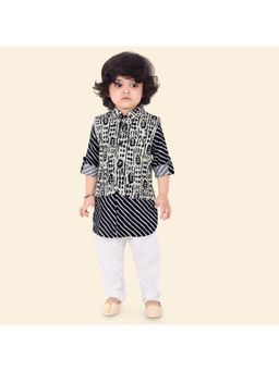 ETHNIKS NEURON - Boys Foil Motif Print Jacket with Kurta and Pant (Set of 3)