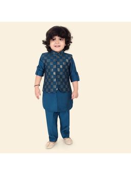 ETHNIKS NEURON - Boys Embroidery Sequin Jacket with Kurta and Pyjama Teal (Set of 3)