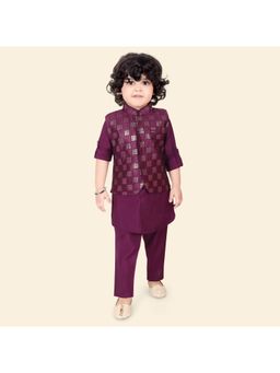 ETHNIKS NEURON - Boys Embroidery Sequin Jacket with Kurta and Pyjama Wine (Set of 3)