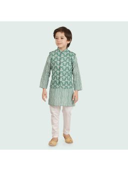 ETHNIKS NEURON - Boys Cotton Motif Printed Jacket with Kurta and Pyjama (Set of 3)