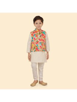 ETHNIKS NEURON - Boys Cotton Motif Jacket with Kurta and Pyjama (Set of 3)