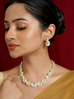 Teejh - Heer Light Gold Uncut Stone Necklace Set