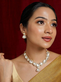 Teejh - Noor Light Gold Uncut Stone Necklace Set