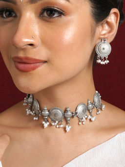 Teejh - Dogra Silver Oxidised Necklace Set