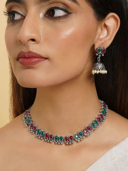 Teejh - Verdant Haven Oxidized Necklace Set