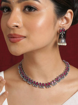 Teejh - Silver and Rosewood Symphony Necklace Set