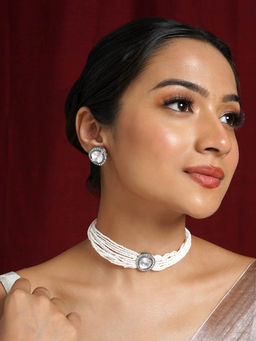 Teejh - Jodha Silver Oxidised Necklace Set