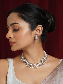 Teejh - Nargis Silver Polki Necklace Set