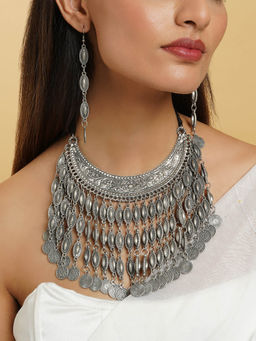 Teejh - Rivaaz Silver Oxidised Necklace Set
