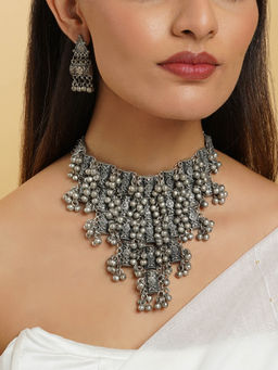 Teejh - Naaya Silver Oxidised Necklace Set