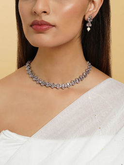 Teejh - Silver and Pastel Pink Petal Fusion Necklace Set