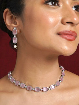 Teejh - Silver Noir Pink Elegant Necklace Set