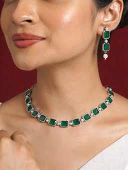 Teejh - Silver Noir Green Elegant Necklace Set