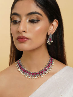 Teejh - Silver and Red Serenade Necklace Set