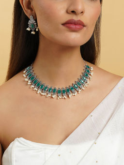 Teejh - Silver and Green Serenade Necklace Set