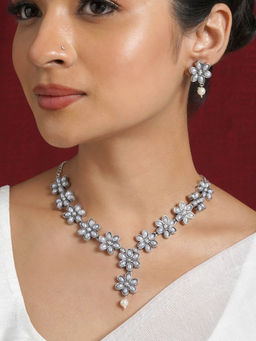 Teejh - Kriya Silver Oxidised Pearl Necklace Set