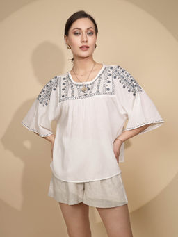 Global Republic - Women White Polycotton Blouson Top