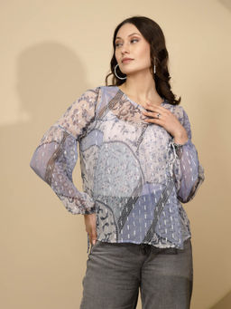Global Republic - Women Light Blue Chiffon Blouson Top