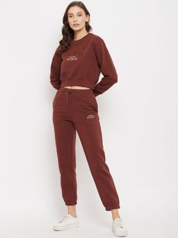 Madame - Solid Coffee Brown T-Shirt and Jogger (Set of 2)