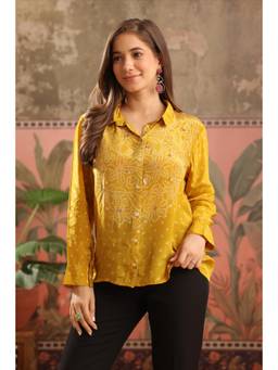 Scakhi - Women Mustard Bandhani Printed Shirt
