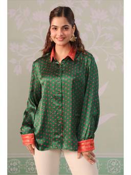 Scakhi - Women Green Bandhani Printed Shirt