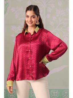 Scakhi - Women Maroon Bandhani Printed Shirt