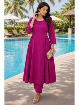 Ambraee - Women Purple Solid Sequined Work Kurta with Pant