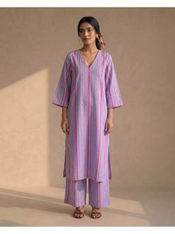 Ambraee - Women Lavender Stripes Printed Co-Ord Set