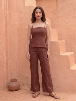 Ambraee - Women Brown Solid Plain Co-Ord Set