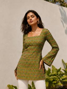 KAFTANIZE - Women Olive Floral Printed Short Kurti