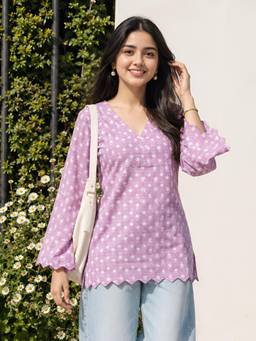 KAFTANIZE - Women Lavender Floral Printed Short Kurti