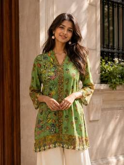 KAFTANIZE - Women Green Floral Printed Short Kurti